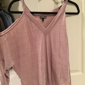 Long sleeve cold shoulder pink tee
